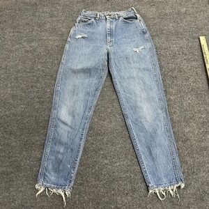 Lee Jeans Womens Size 25 Blue High Waisted Distressed Tapered Leg Raw Hem Vtg